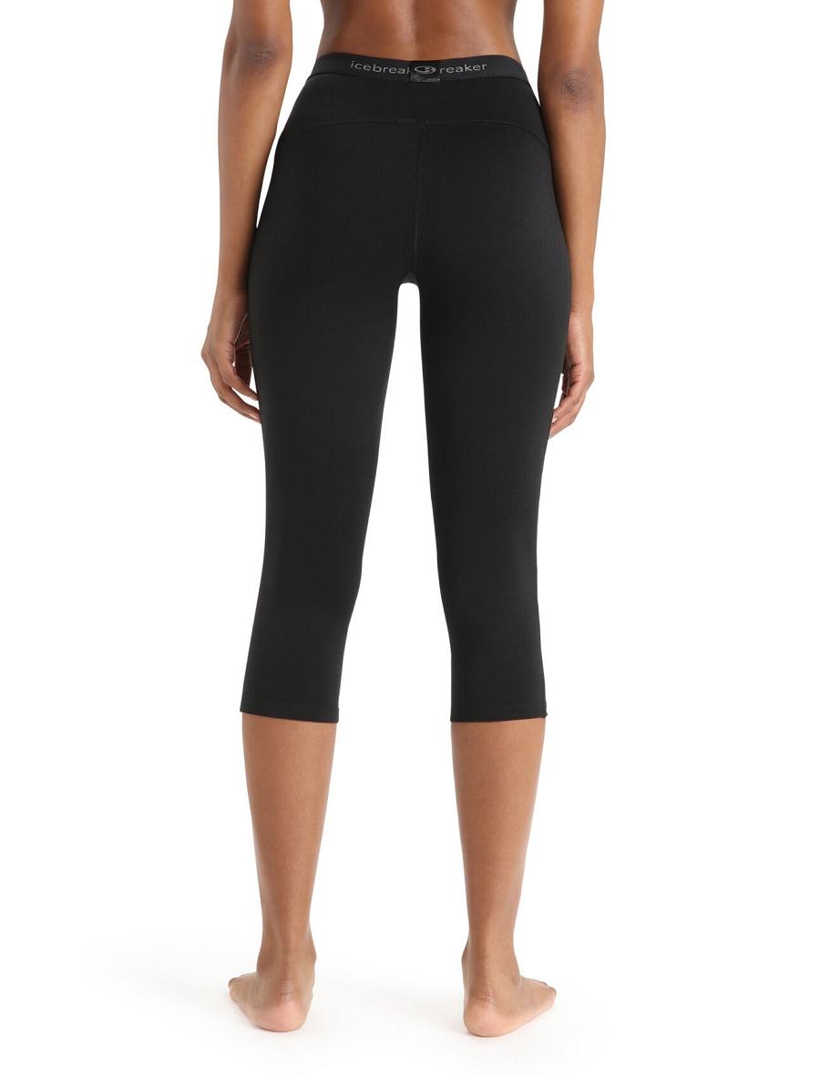 Black Women's Icebreaker Merino 200 Oasis 3/4 Thermal Leggings Base Layers | USA 1872VRWD